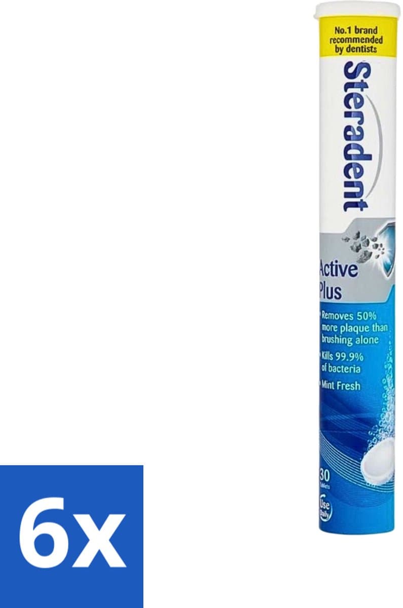 Steradent - Reinigingstabletten - Active Plus - Tegen Tandsteen & Bacteriën - 30 Tabletten - Voordeelverpakking - 6 stuks