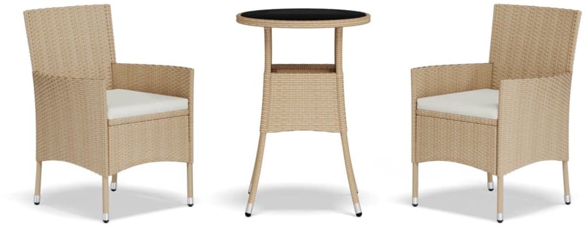 Balkonset 2 personen - Tuinset - Bistroset - Beige - Weerbestendig - 3 delig - Tuintafel en 2 stoelen - 2 personen - Poly rattan