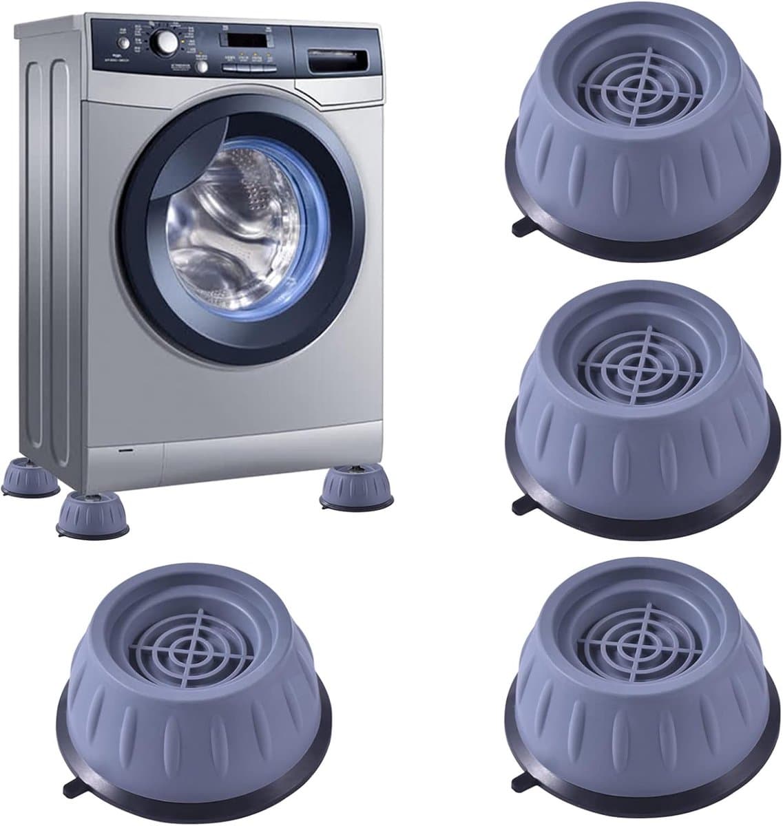 4 stuks voeten anti-vibratie wasmachine, schokdempers voor wasmachine, voetkussens voor wasmachines, drogers en meubels, koelkast, grijs