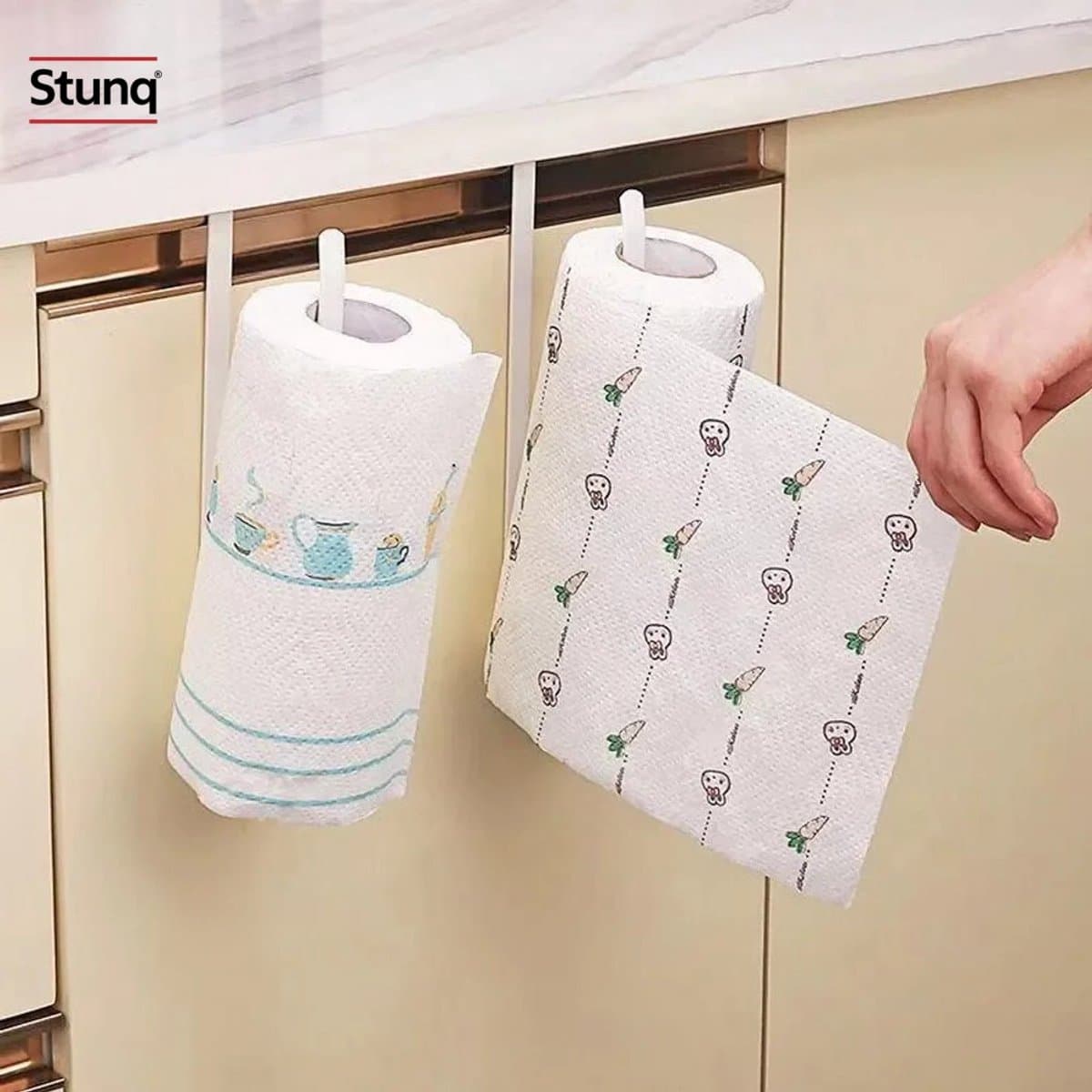 Stunq® Hangend Keukenpapierrek – Wit Metalen Opbergrek voor Keukenpapier en Handdoek