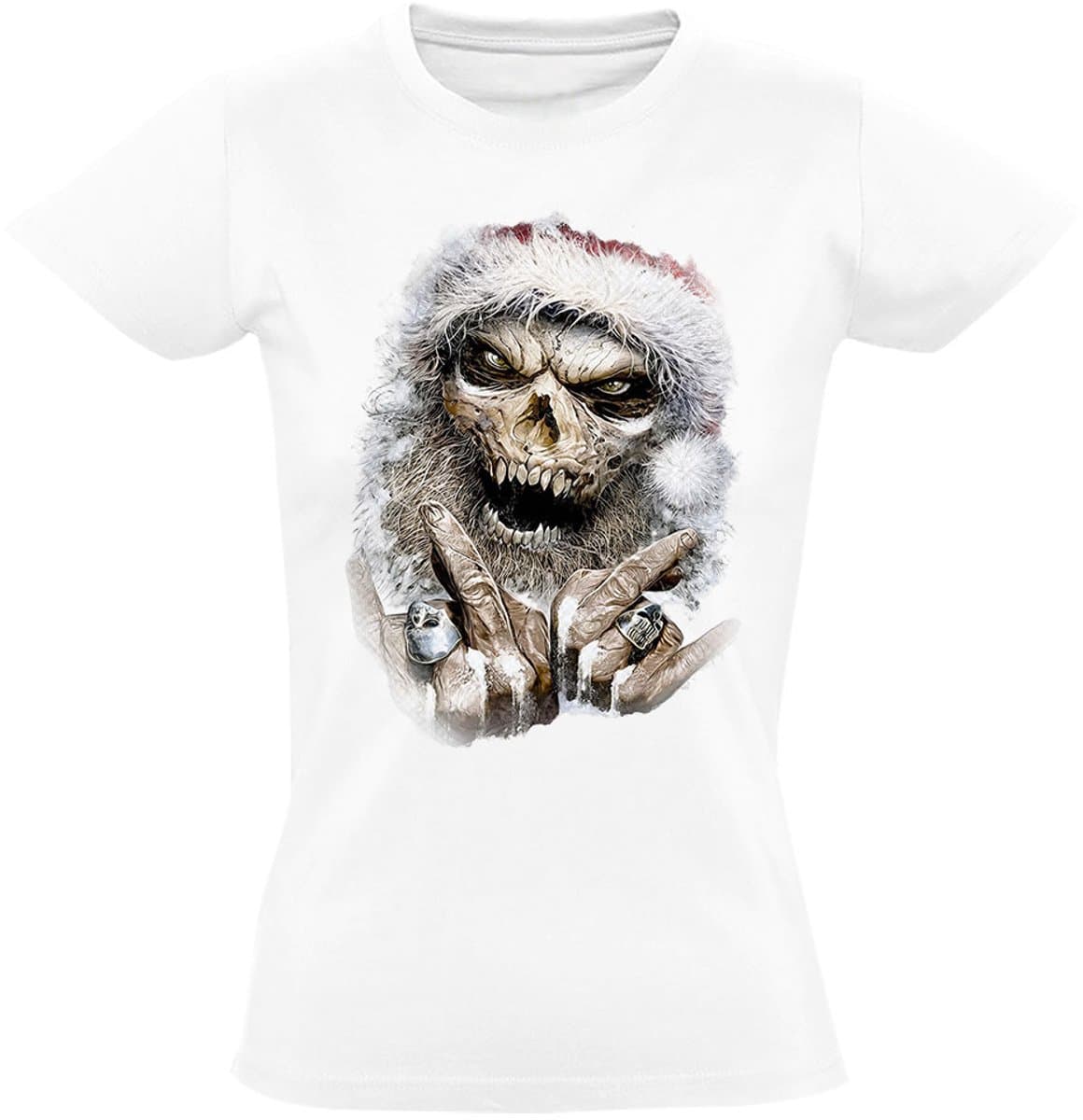 Kerst Skelet Dames T-shirt Wit - Santa Skull - Kerst - Feest