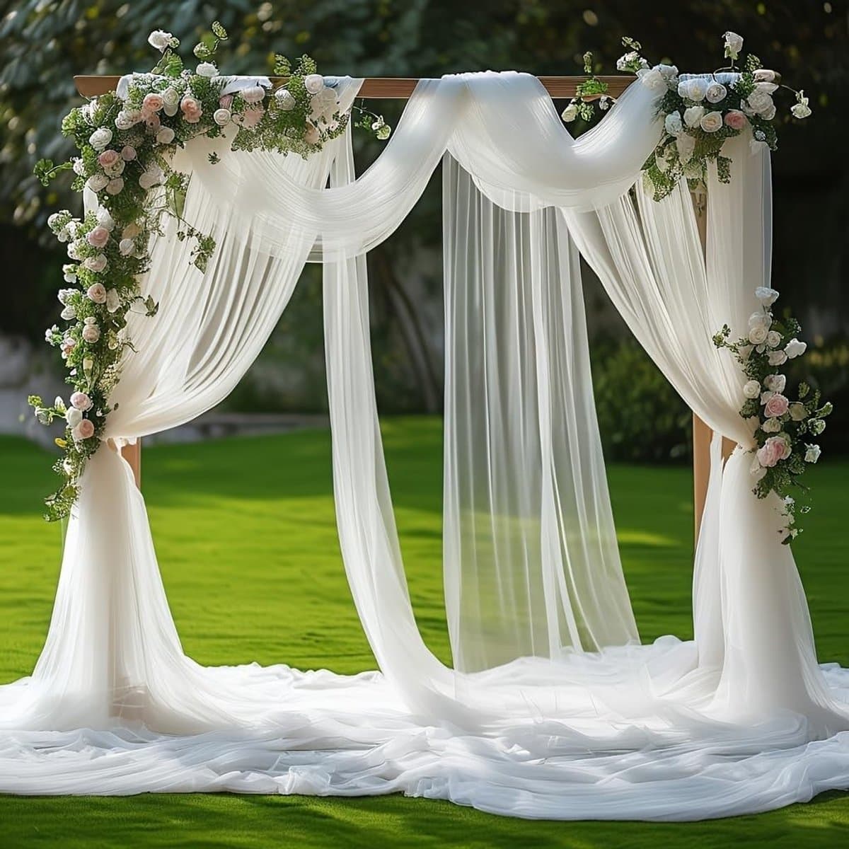 Transparante Chiffon Bruiloft Boog met Tulle Mesh voor Fotografie en Feestdecoratie - 75 x 315 mm, Elegante Versiering, Sierlijke Achtergrond