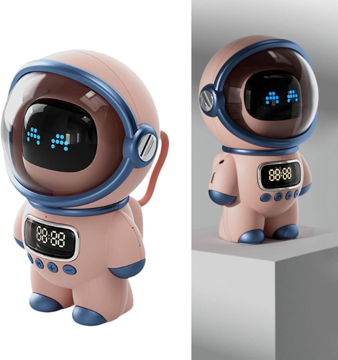 Astronaut Bluetooth Speaker - Slimme Stemluidspreker Klok - Muziek Luisteren Thuis - AI Stembediening Zonder Wifi - 405 g - Roze