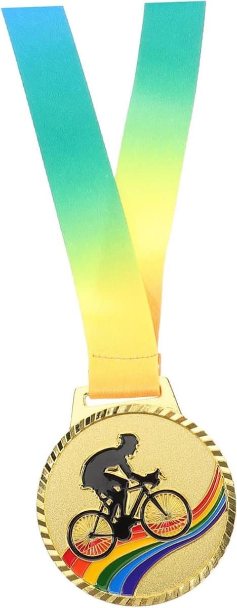 Gouden Medaille - Fiets Onderscheiding - Wielerwedstrijd Prijs - Duurzaam Zinklegering - 49x7 cm - Multi