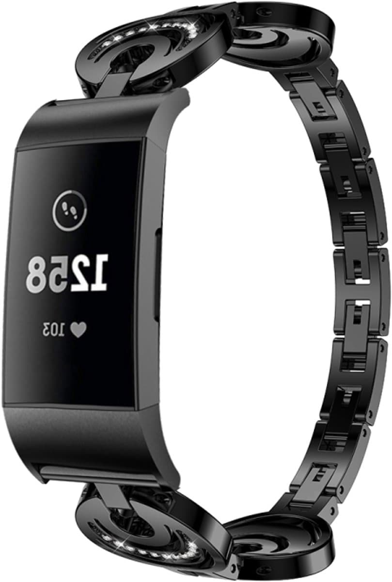 For Fitbit Charge 2 Sun Moon Star Diamond Metal Watch Band(Black)