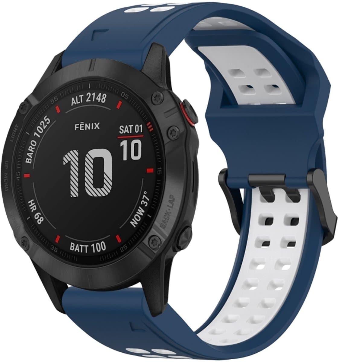Voor Garmin Fenix 6 Pro 22 mm tweekleurige siliconen horlogeband met omgekeerde gesp (blauw + wit)