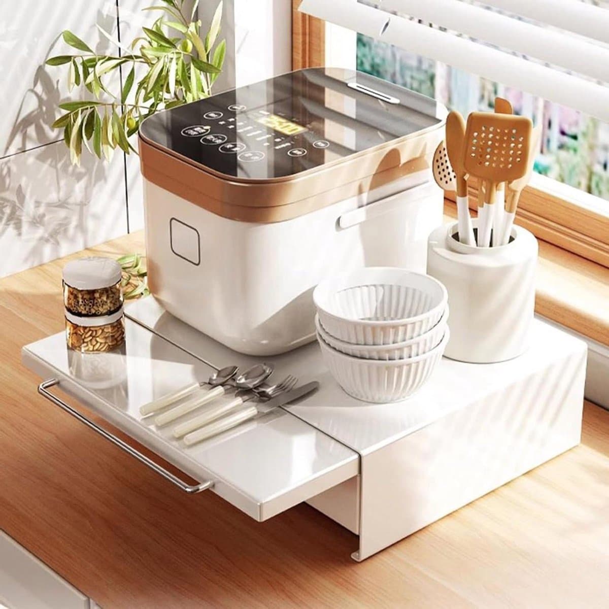 Magnetron Stand - Keuken Organizer - Keuken Ordenen - Met Laden en Planken - 37x45x9cm - Wit