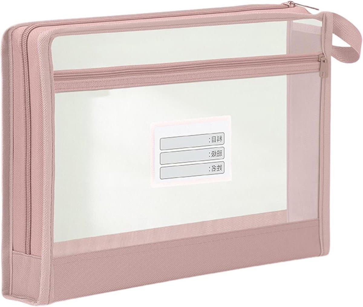Mesh Rits Zakken - Document Opbergzakken - Schoolspullen Organiseren - Doorzichtig Met Handvat - 32x25x4 cm - Roze