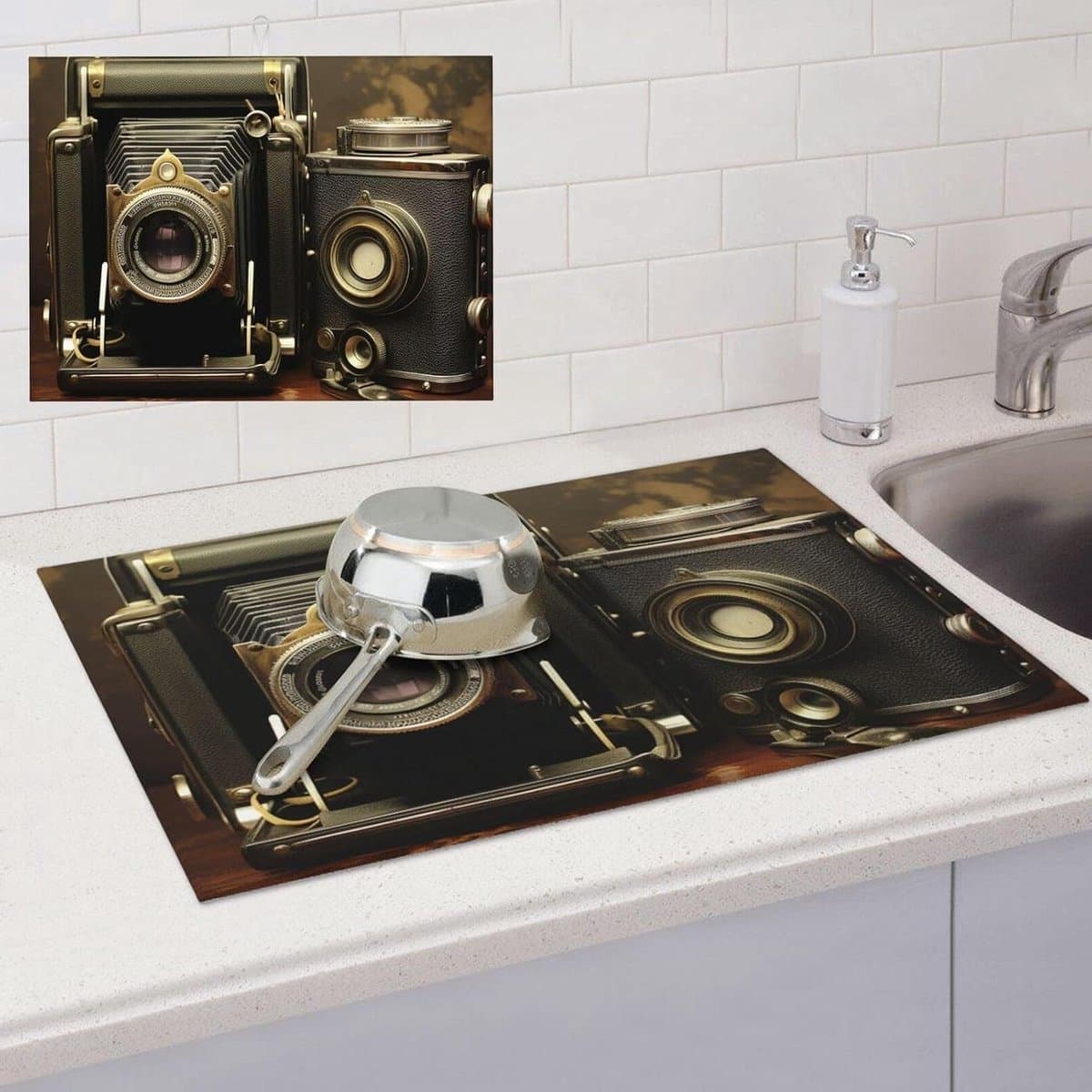 Microvezel Droogmat - Aanrechtmat Afdruipmat - Keuken Organisatie - Super Absorberend - 60 x 45 cm - Oude Camera