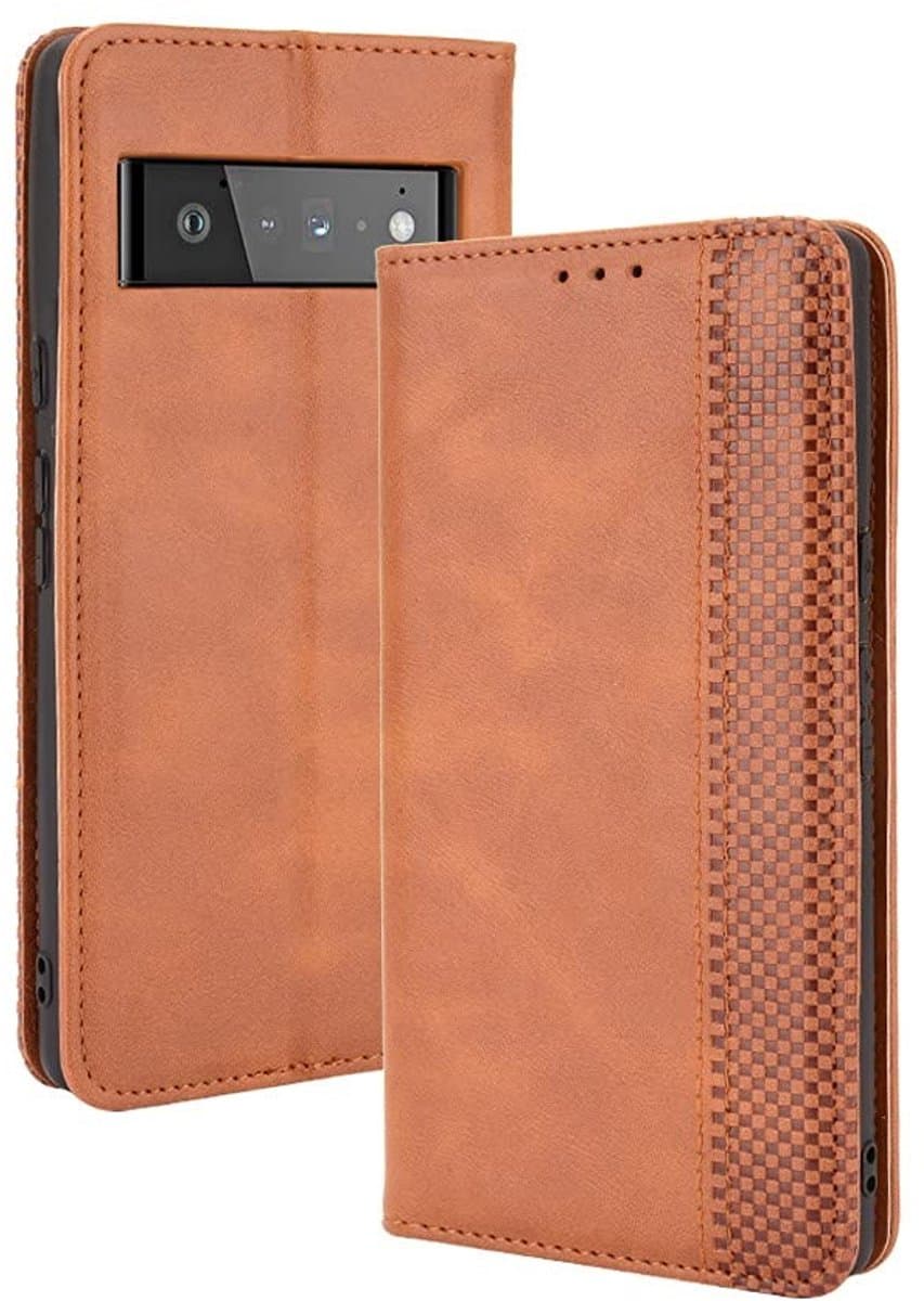 Dailygoods - Lederen Hoesje Google Pixel 6 Pro - Retro Portemonnee - Kickstand Functie - Bruin - Premium Folio Case - Geschikt voor Google Pixel 6 Pro...