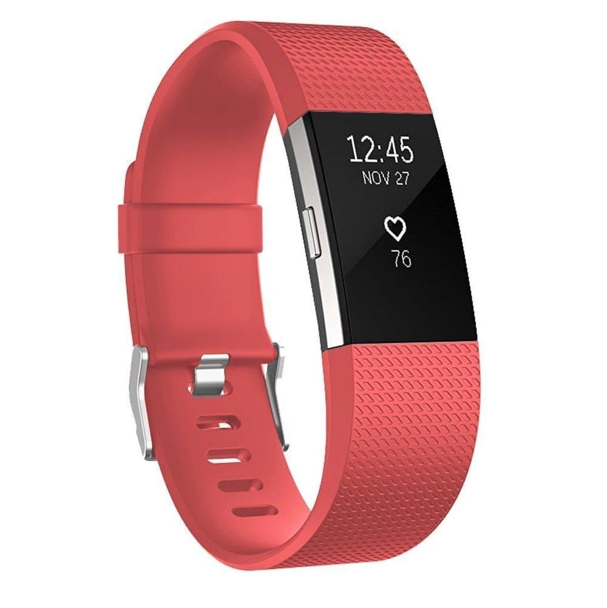 Verstelbare sportpolsband met vierkant patroon voor FITBIT Charge 2, maat: S, 10,5 x 8,5 cm (koraalrood)