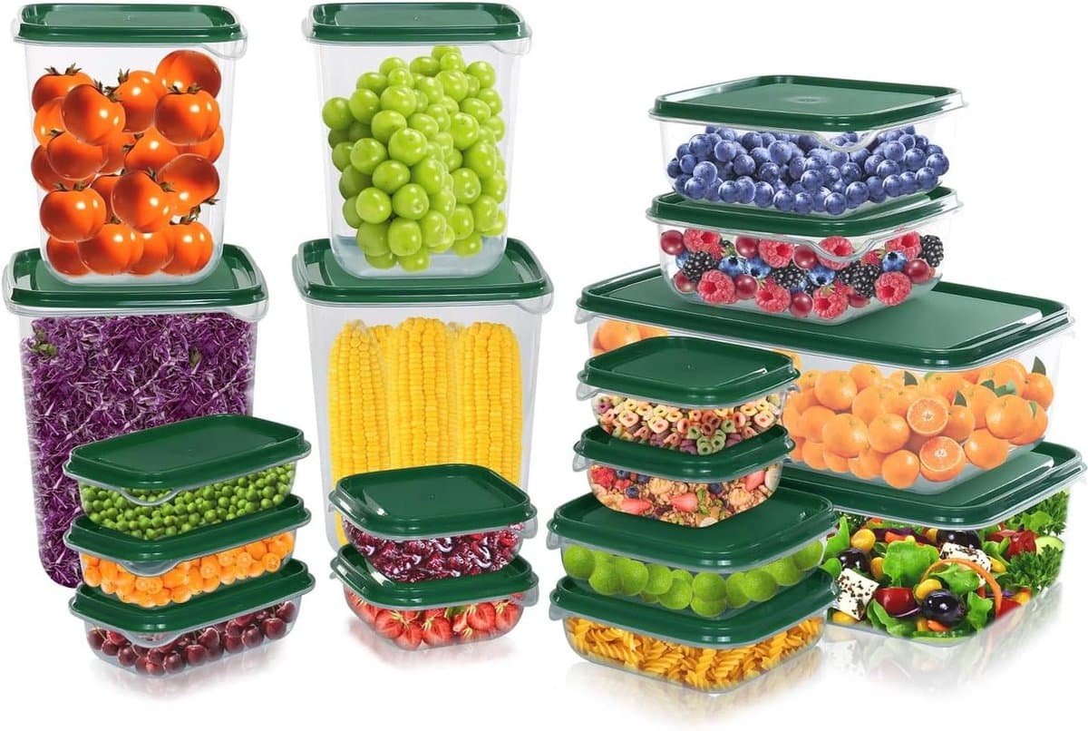 Diepvriesdozen vershouddozen-deksel kunststof vriesdozenset voedselcontainers vriesdoos voedselopbergdoos voorraaddozenset BPA-vrij geschikt voor magnetron vriesvak groen diepvriesdozen