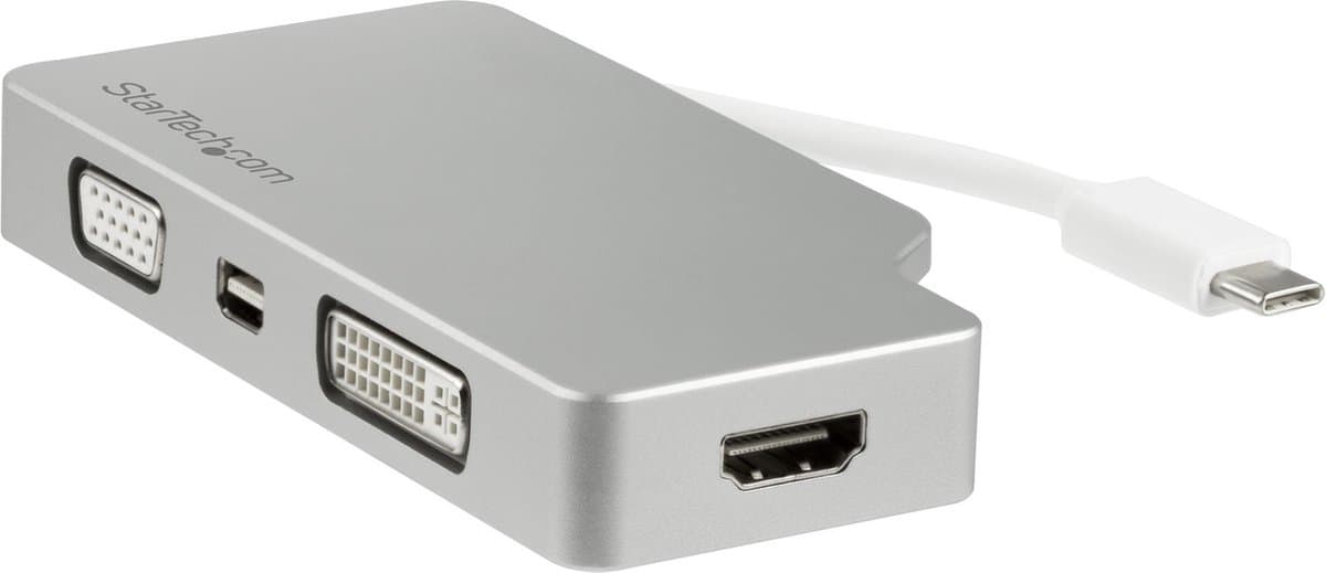 StarTech Aluminium A/V reisadapter: 4-in-1 USB-C naar VGA, DVI, HDMI of mDP - 4K