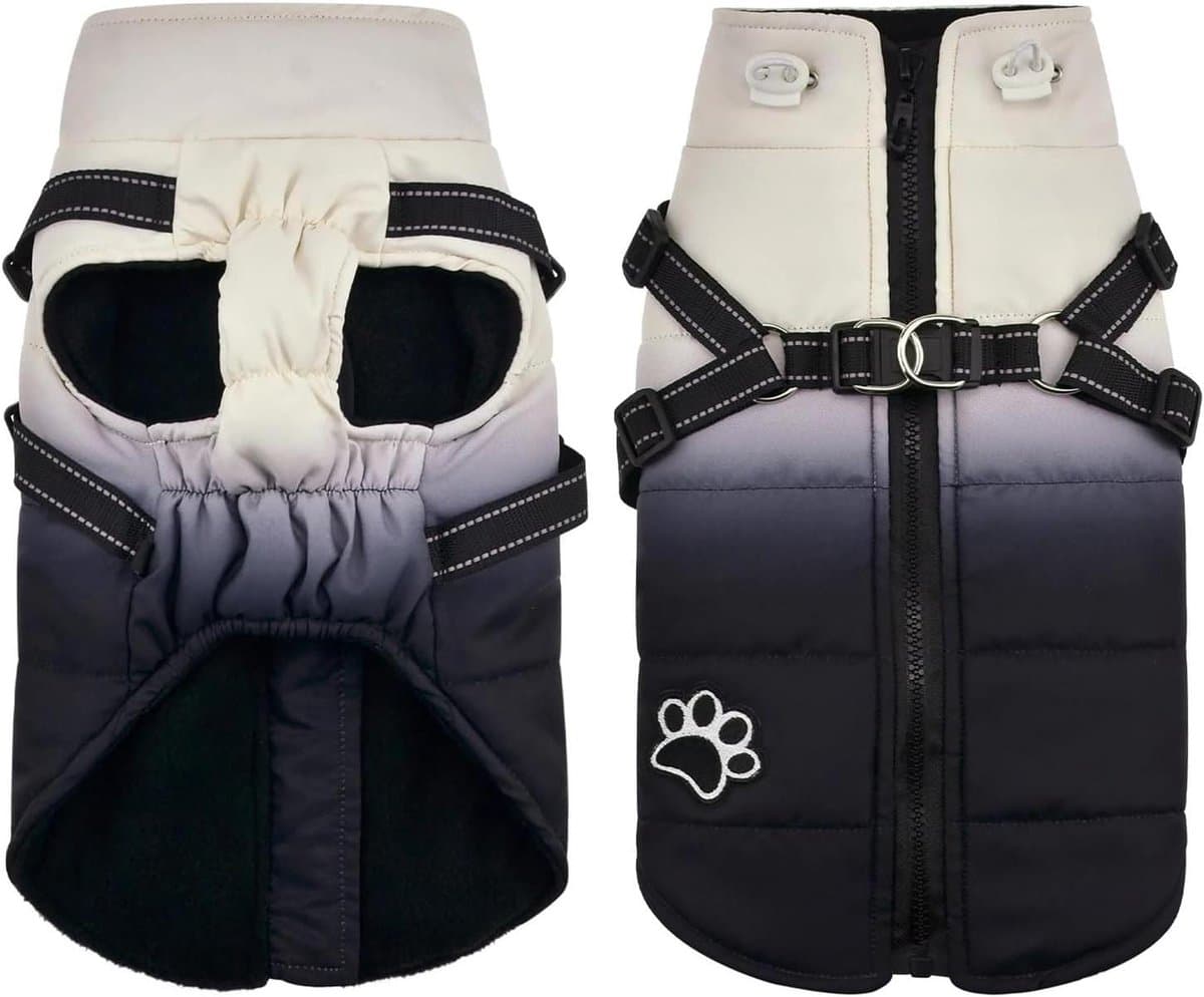 Hondenjas met harnas - Winterjas hond - Warm en droog - Winddicht en reflecterend - Maat XL - 98-H