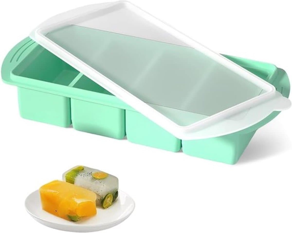 Siliconen vriesbakje van 250 ml, ijsblokjesvorm met deksel, siliconen soepvorm, vriesvak, soepblokjesvorm voor in de vriezer, geschikt voor bouillon/saus - mintgroen