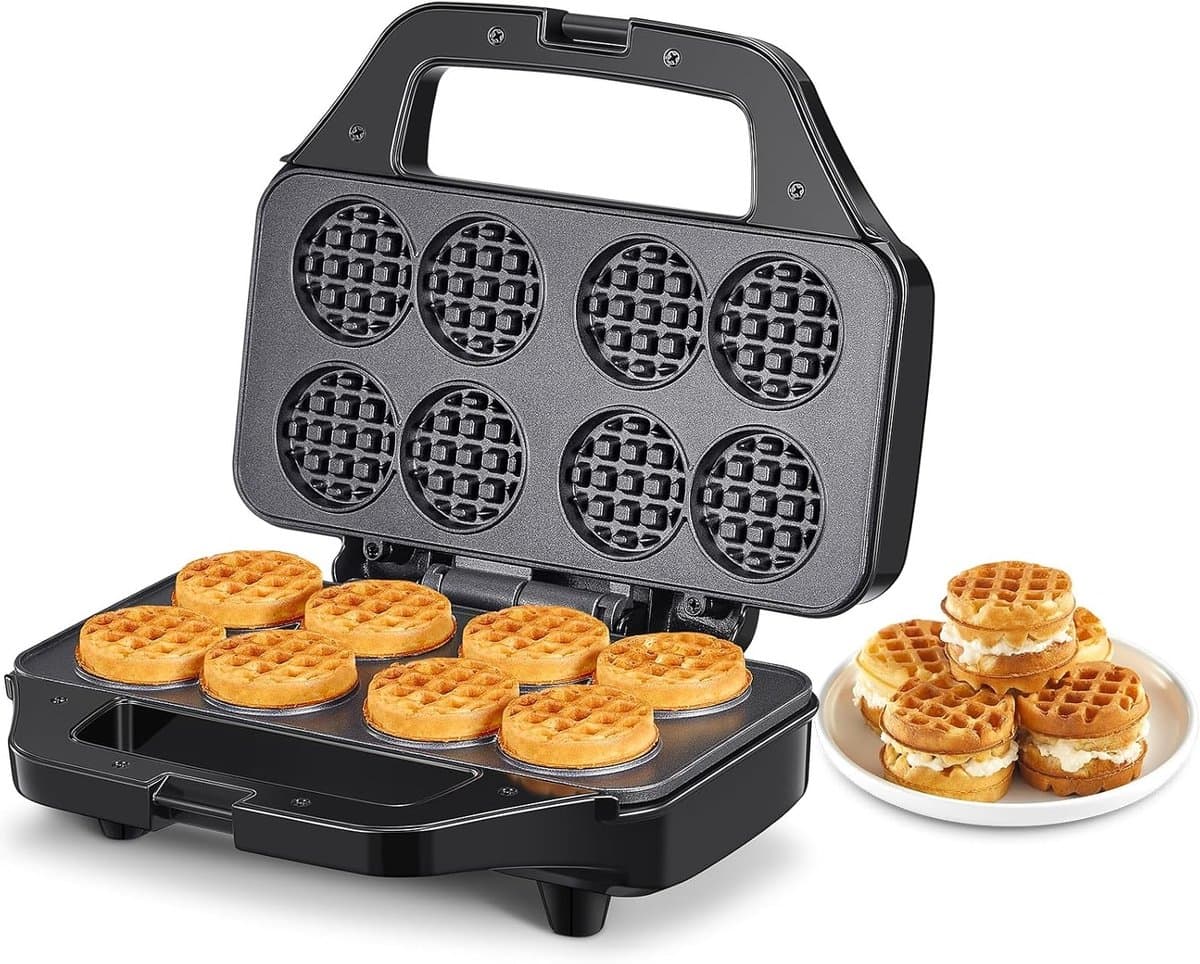 Compacte Wafelmaker voor Mini Wafels van 8 x 4,8 cm, Antiaanbaklaag, Ideaal voor Ontbijt en Snacks, Eenvoudig in Gebruik