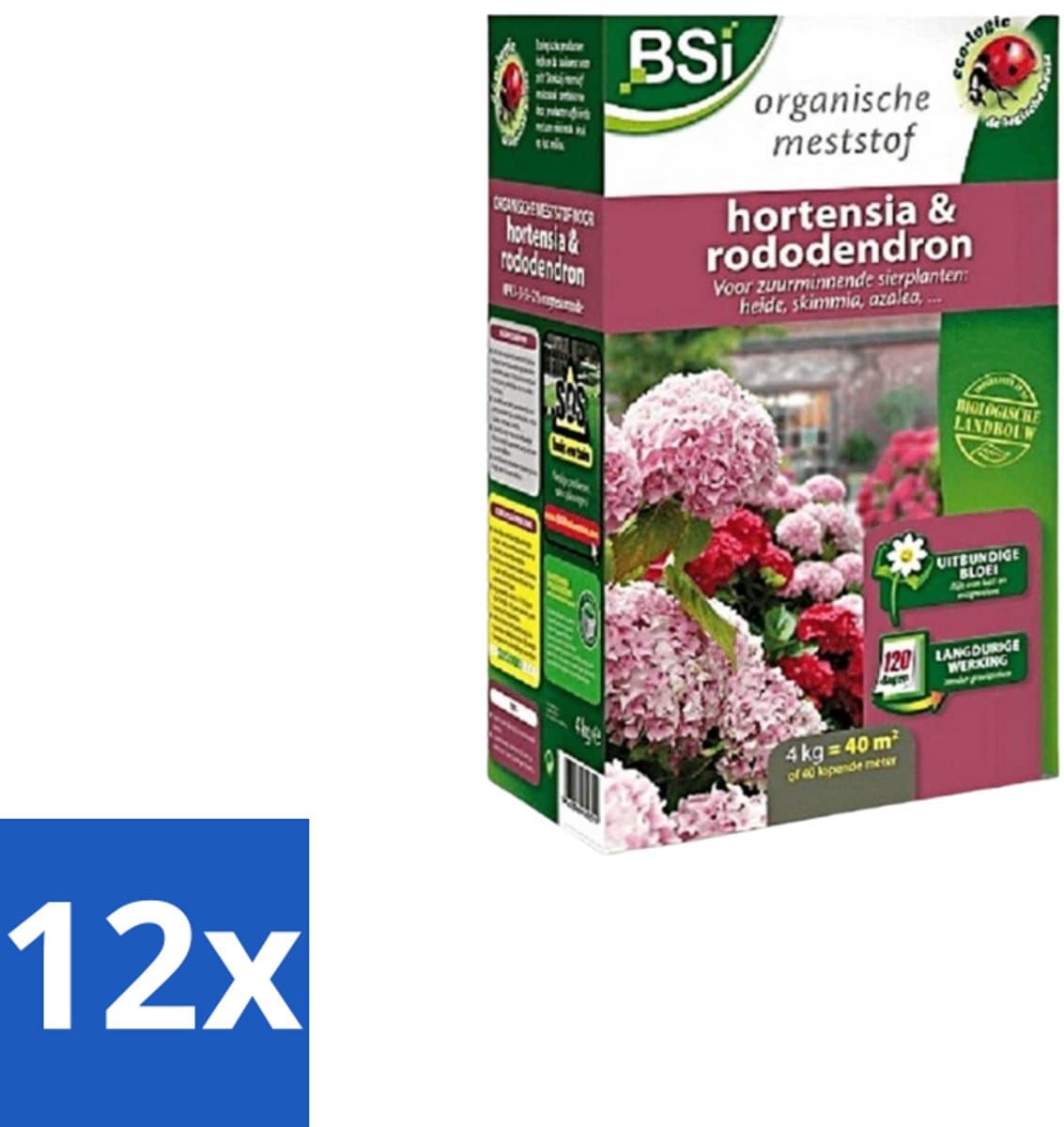 BSI – Hortensia & Rododendron Meststof – Rijke Bloei & Sterke Groei – 4 kg (40 m²) - Voordeelverpakking - 12 stuks