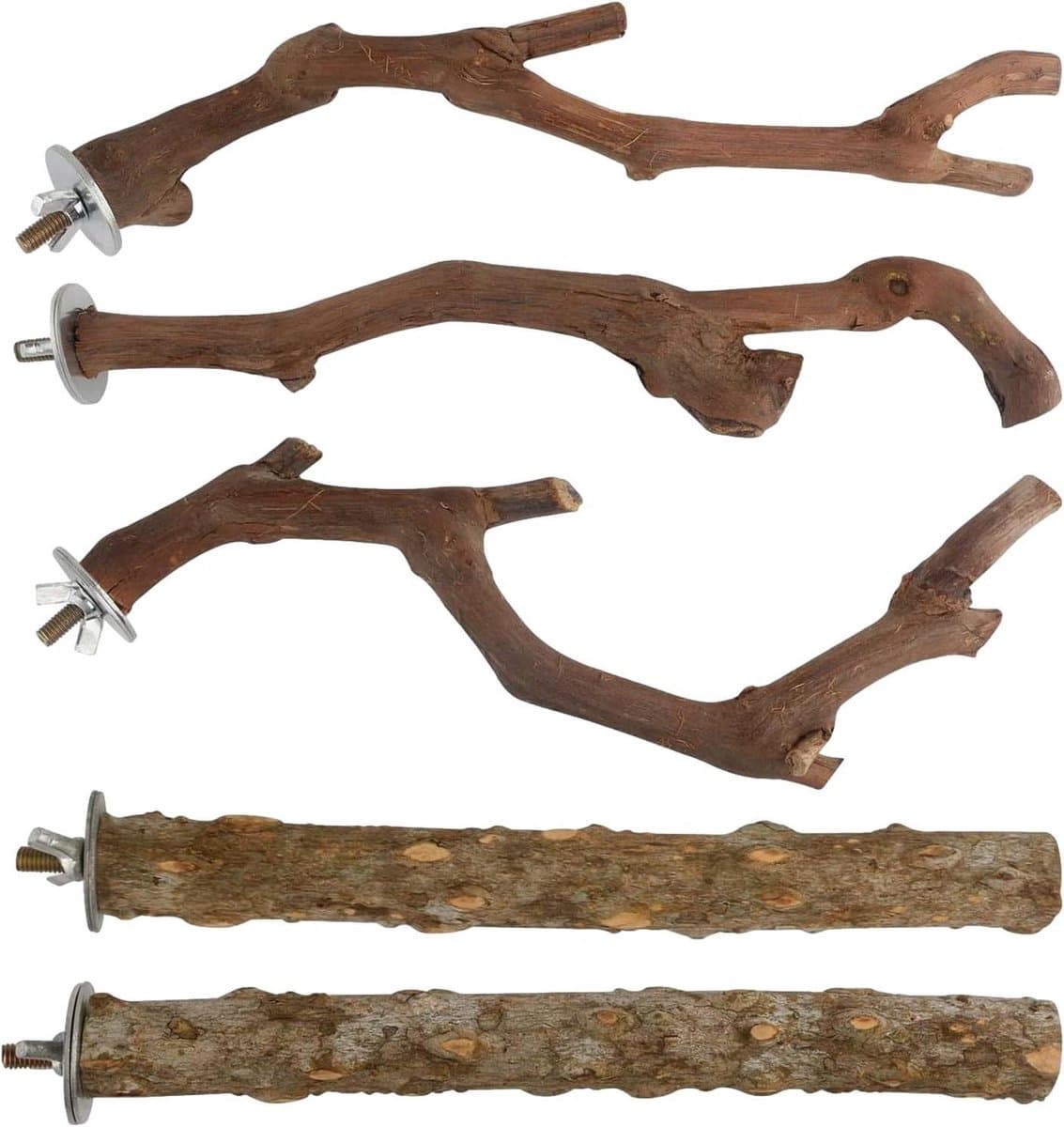 Vogelzitstokken Hout - Speelstokken Vogelkooi - Vogelkooi Inrichten - Natuurlijke Grip - 5 stuks - Houtkleur
