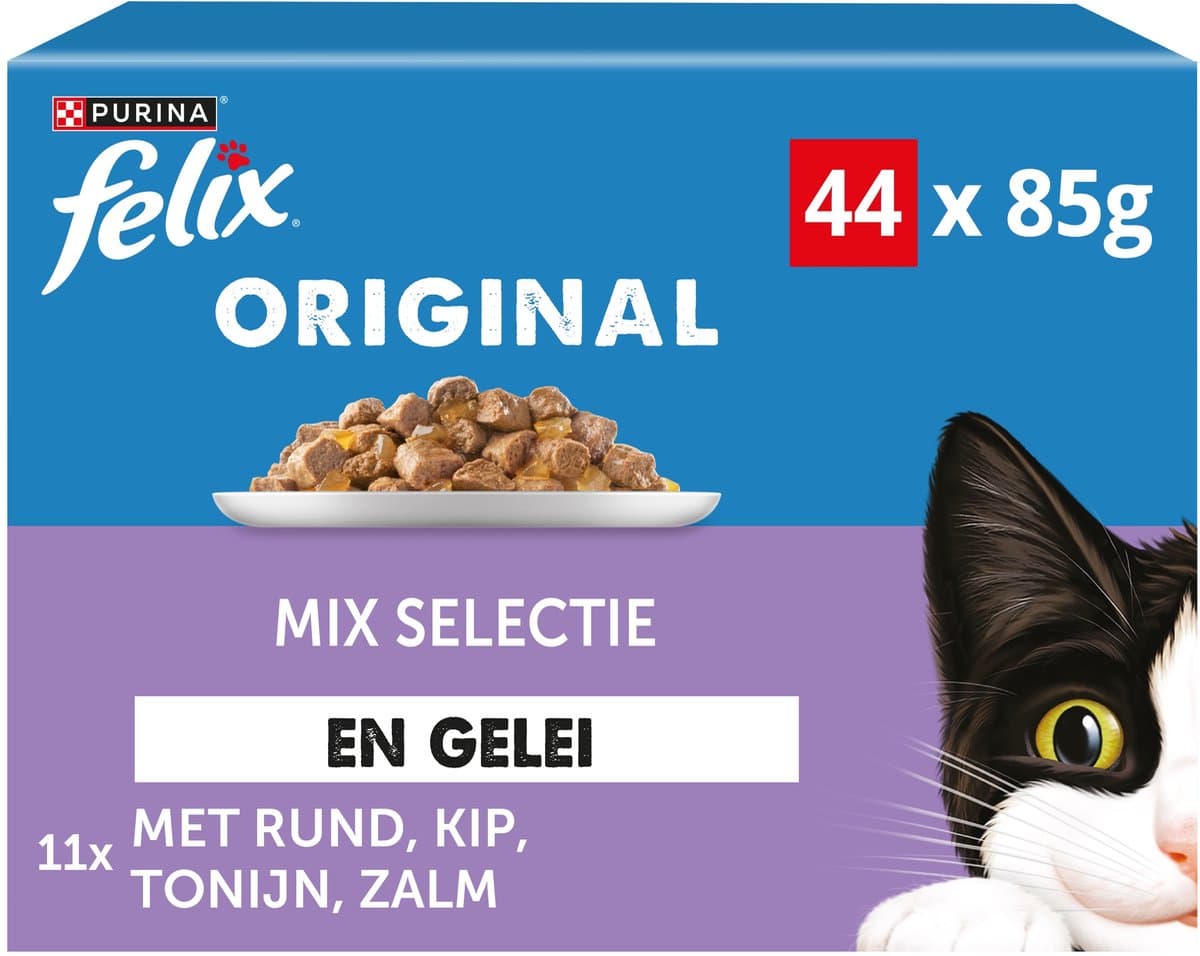 Felix Original Mix Selectie in Gelei - Kattenvoer Natvoer - 44 x 85g