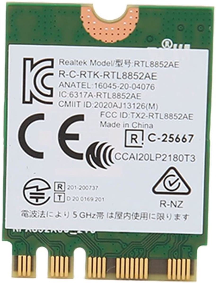 - WiFi 6 Draadloze Kaart - 1800 Mbps - Compact formaat - BT 5.2 - MU - Voor Desktop en Laptop - M.2
