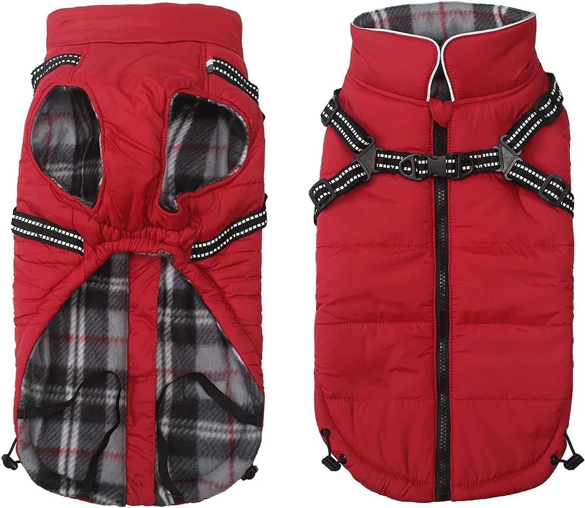Warm Winter Jacket voor Honden, Waterdichte Buitenjas met Harnas en Leash, Ideaal voor Herfst en Winter - Rood - L