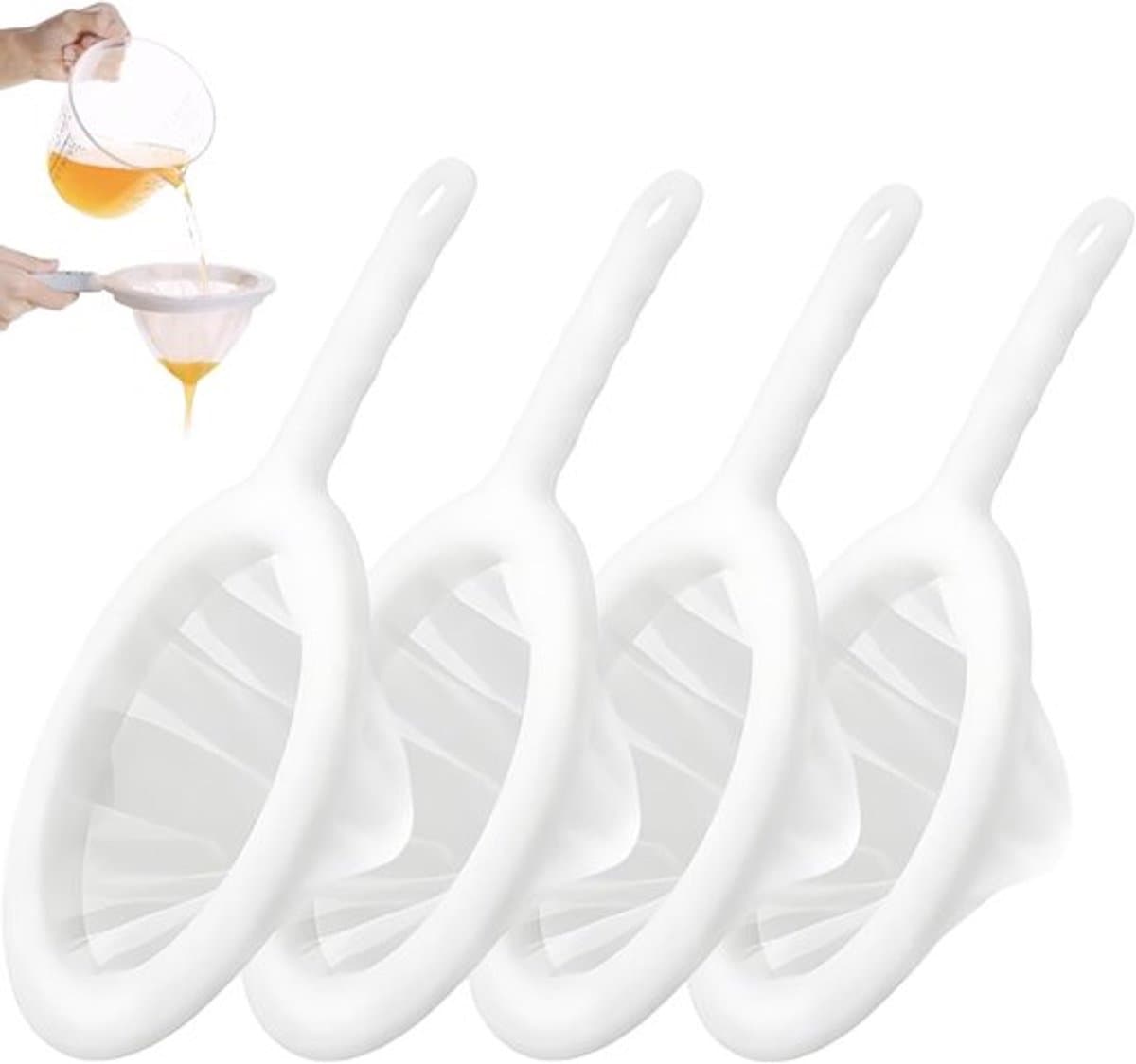 4 stuks fijne zeef keuken met handvat, 120/200/300/400 mesh nylon kleine zeef fijn, ultrafijne keukenzeef kunststof, plastic zeef voor sap, melk, koffie, sojamelk