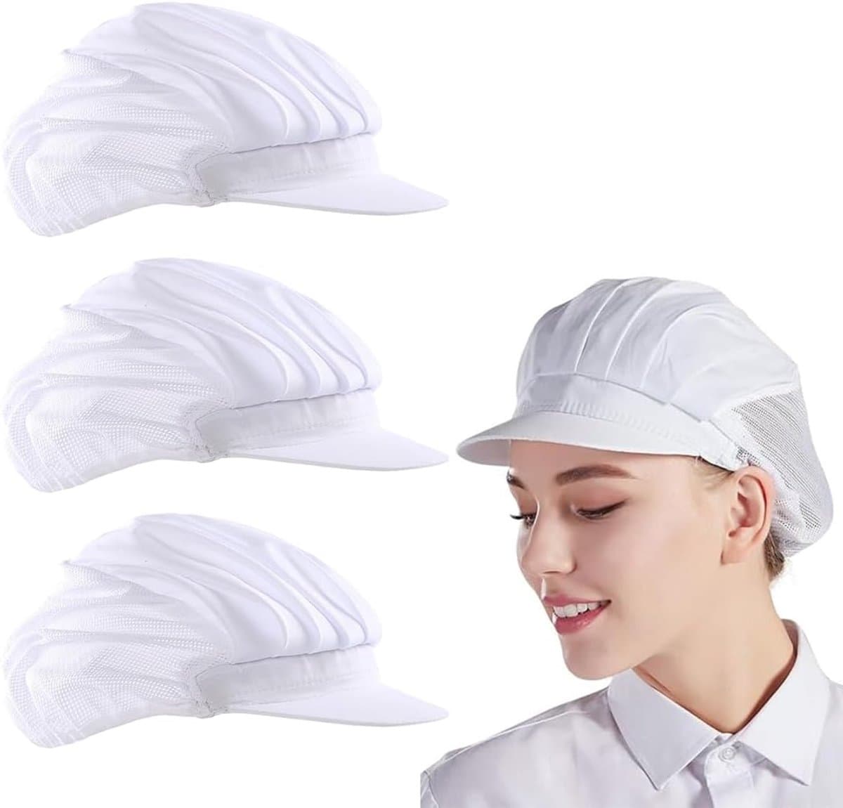 Koksmutsen Set - Keukenmutsen Bakkersmutsen - Hygiënisch Werken - Ademend Mesh Bovenkant - Verstelbare Rand - Wit