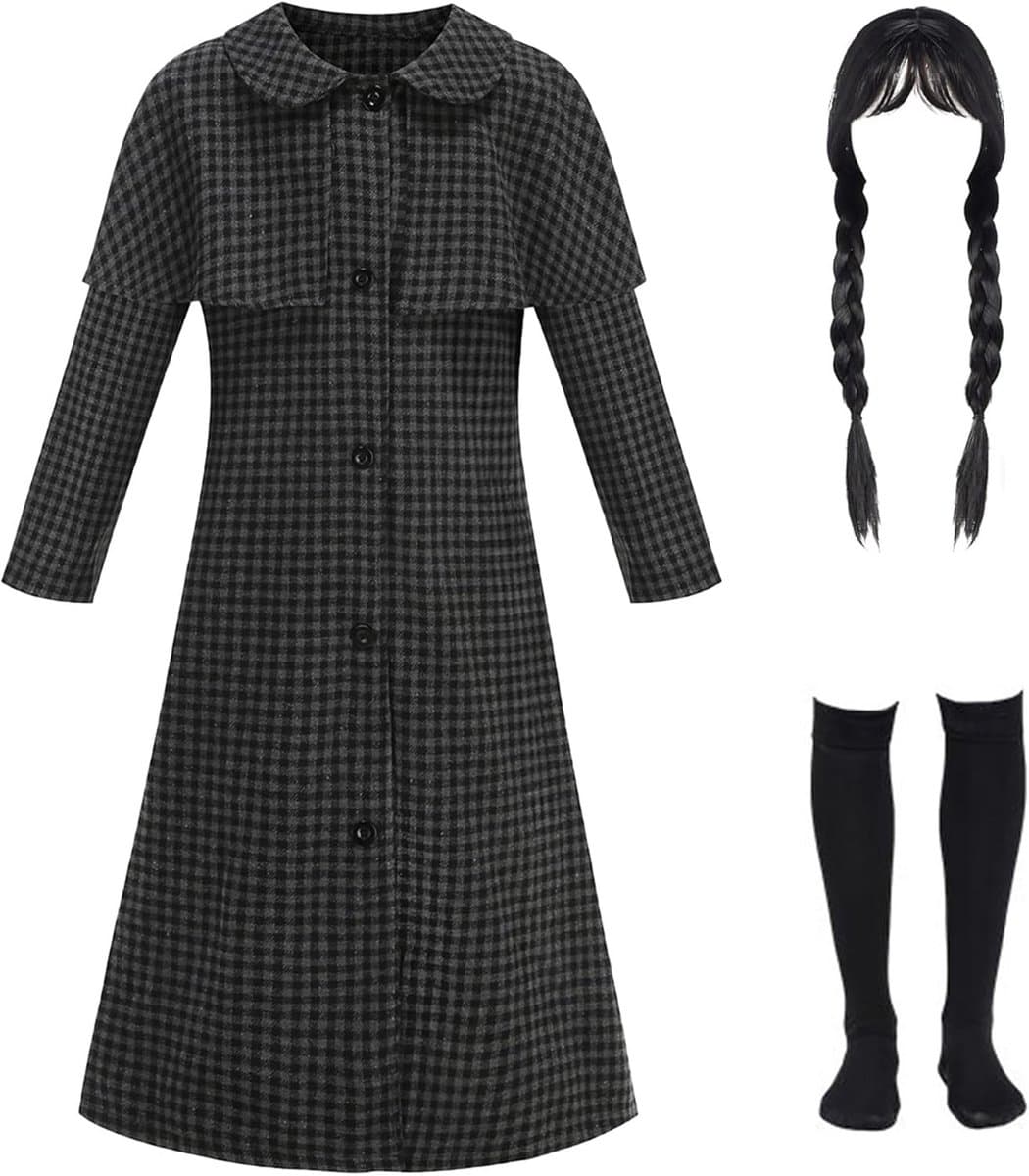 Wednesday Jurk met Pruik voor Kinderen Meisjes
