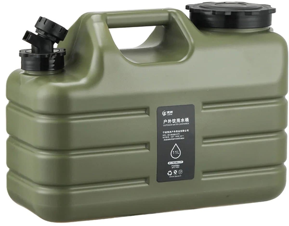 Homtas - Jerrycan - 11 Ltr - Watertank - Watercontainer - Watervat - Met Verlengbuis en Deksel - Legergroen - voor Camping en Buitenactiviteiten