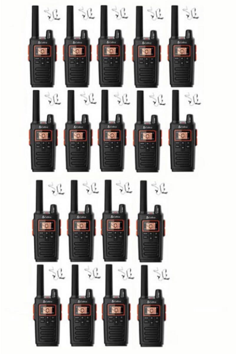 Set van 18 Cobra RX380 PMR446 portofoons IPX2 met beveiliging oortje