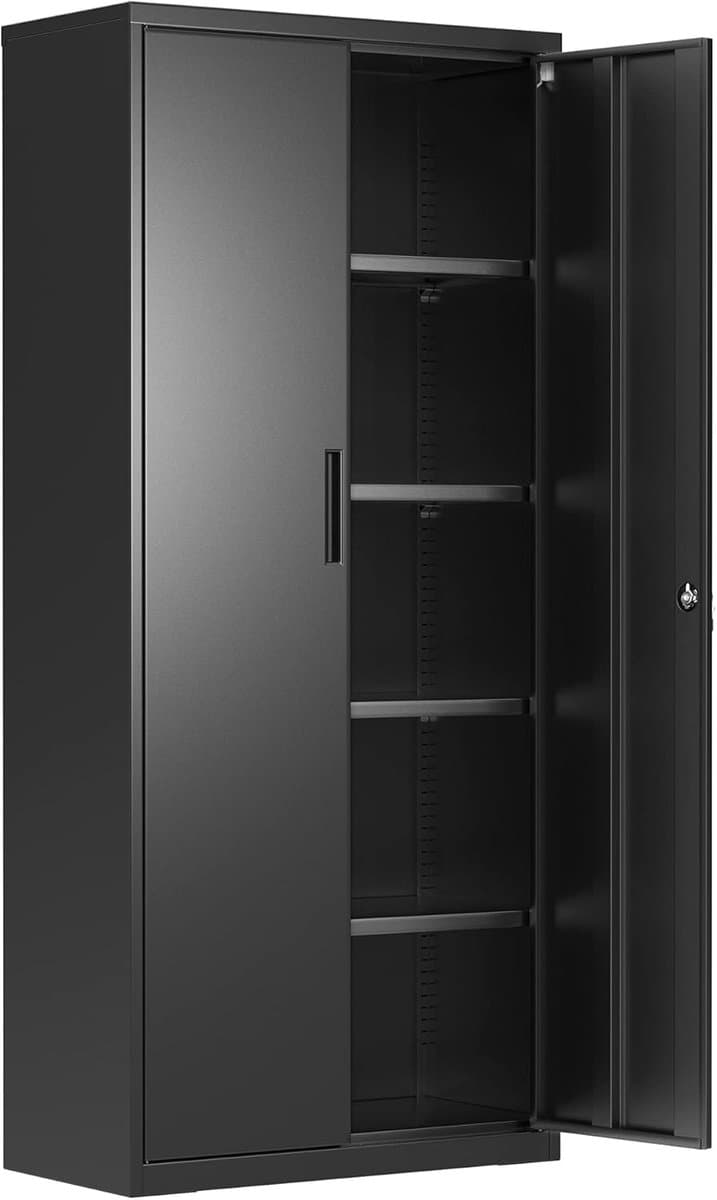 Conway Living® - Archiefkast met slot - Kantoor kast - Opbergkasten met deuren - 4 legplanken - 45 kg per legplank - Multifunctionele - Garagekast - Stalen kast - 180x80x40 cm - Zwart