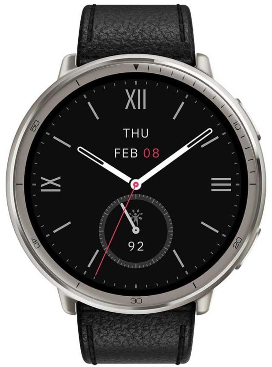 Actieve Smartwatch Ronde Vorm met NFC, Zwart Leer
