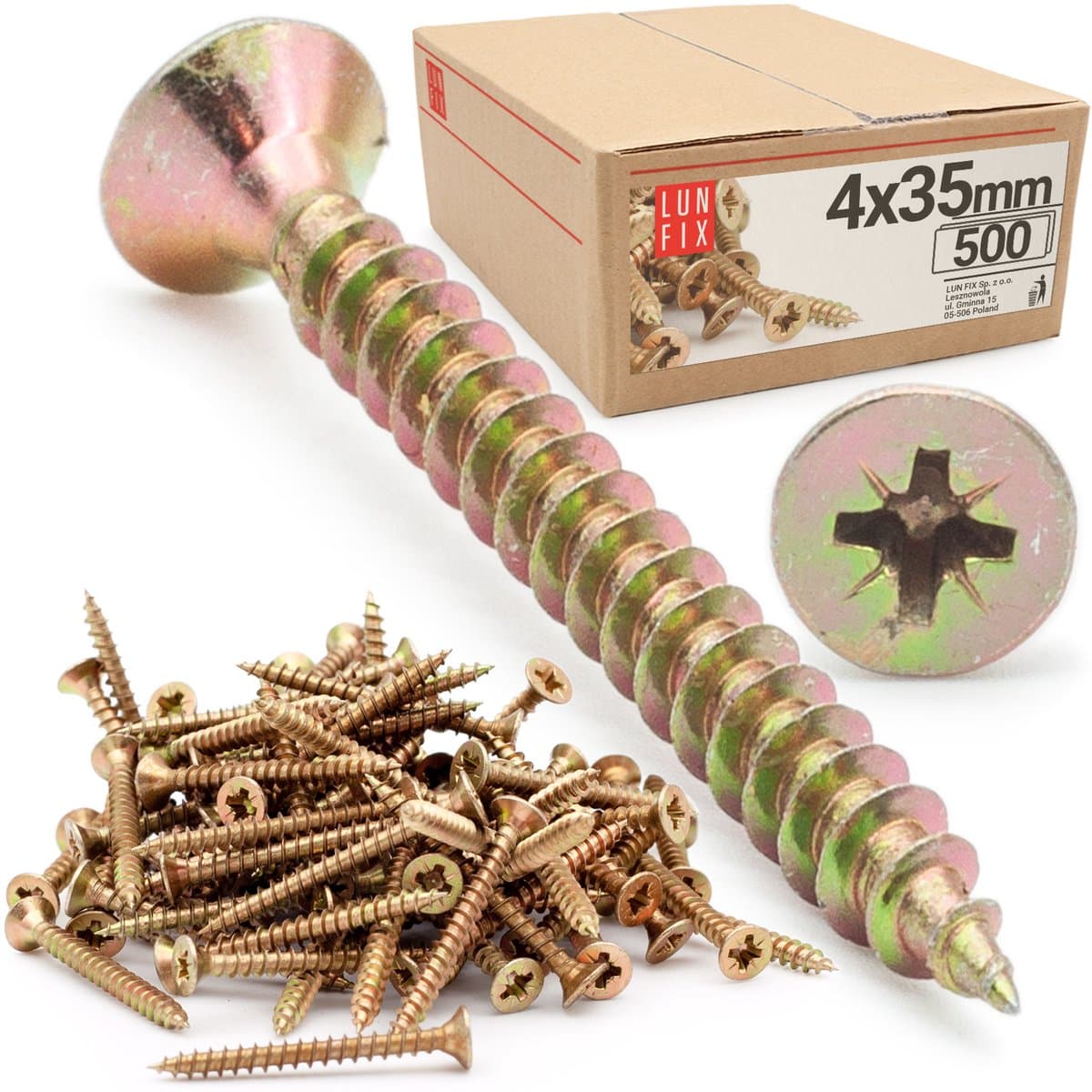LUN FIX - Universeelschroef 4x35 mm - 500 stuks - Kruiskop PZ2 - Verzonken kop - Houtschroeven