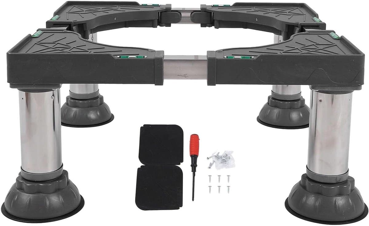 Allecto Plus - Verstelbare basis voor wasmachine met 4 poten - wasmachineonderstel voor wasmachine en koelkast met droger - duurzaam en stevig - beschermt vloer - eenvoudige installatie.