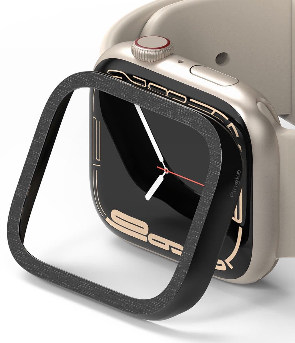 Ringke Bezel Styling voor de Apple Watch Series 7 / 8 / 9 - 45 mm - Hairline Plain Black