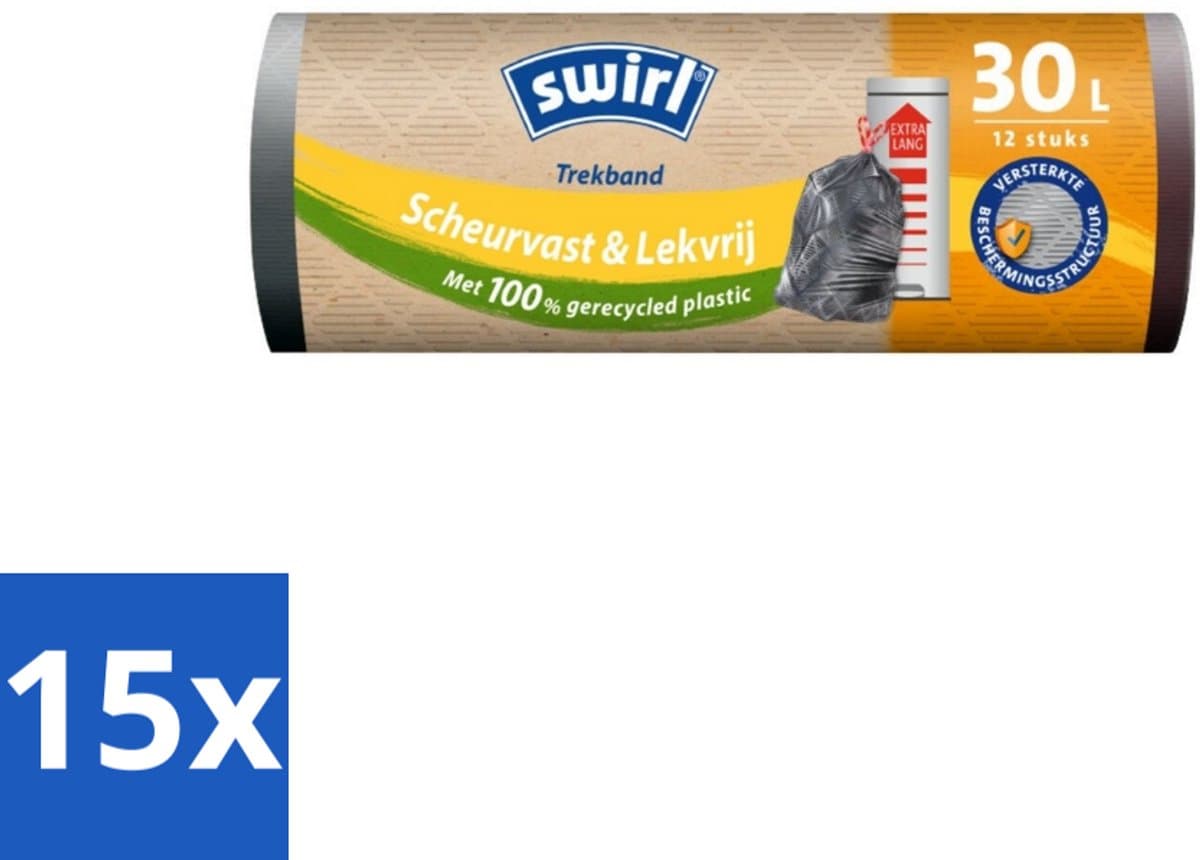 15 x Swirl – Afvalzakken – 30 L – Trekband – 12 zakken - Koffiezetapparaat