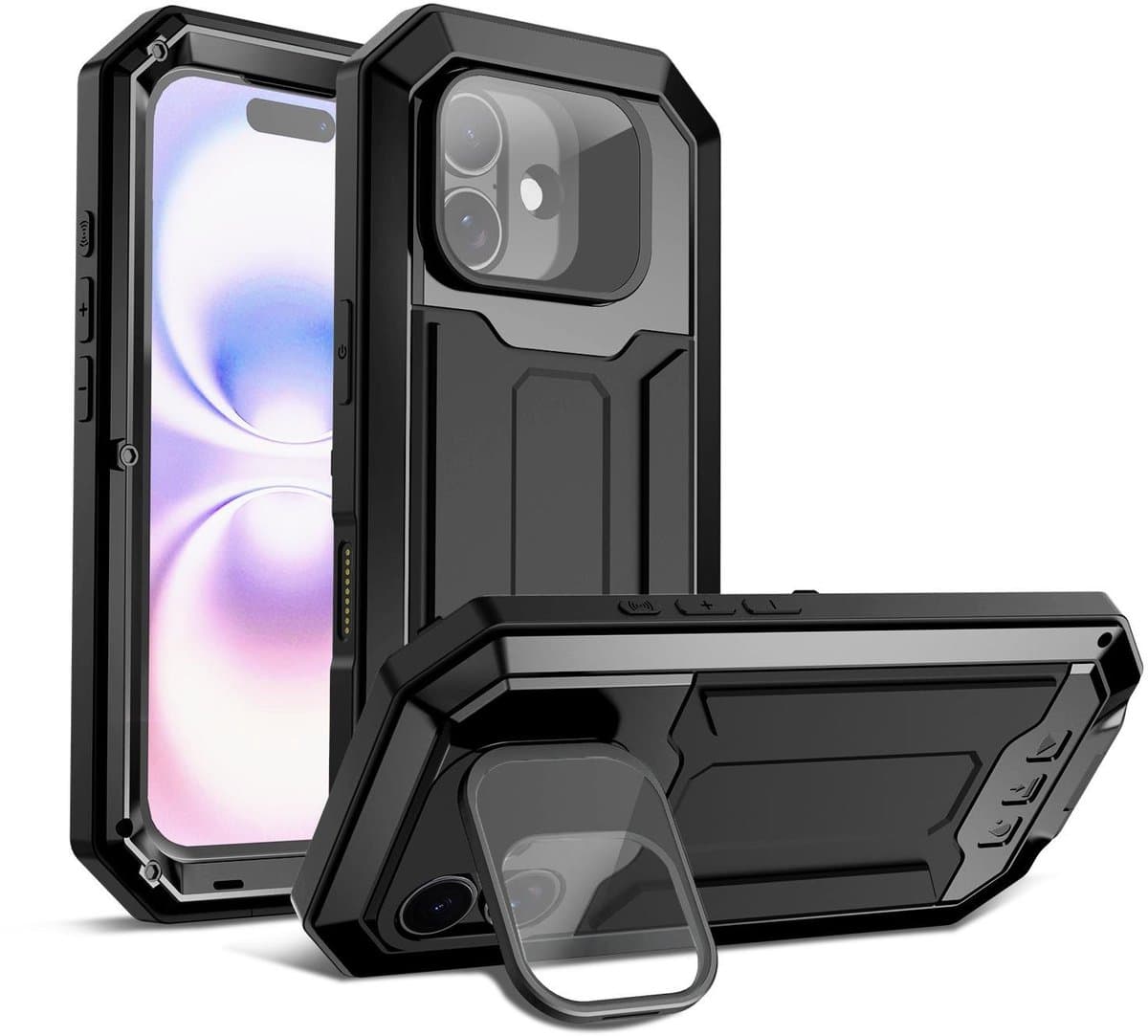 FONU Metalen Hoesje geschikt voor iPhone 17 – Schokbestendige Backcover – Volledige 360° Bescherming – Zwart