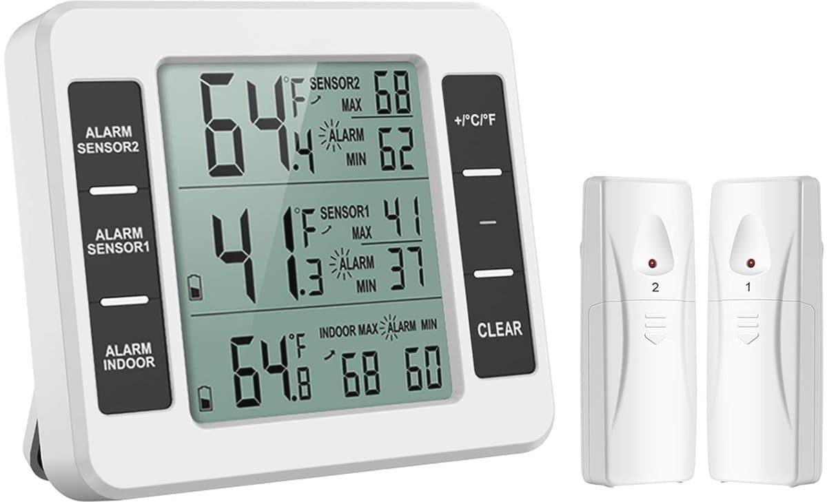 Digitale Koelkastthermometer met Draadloze Sensoren – Hygrometer voor Thuis en Restaurants