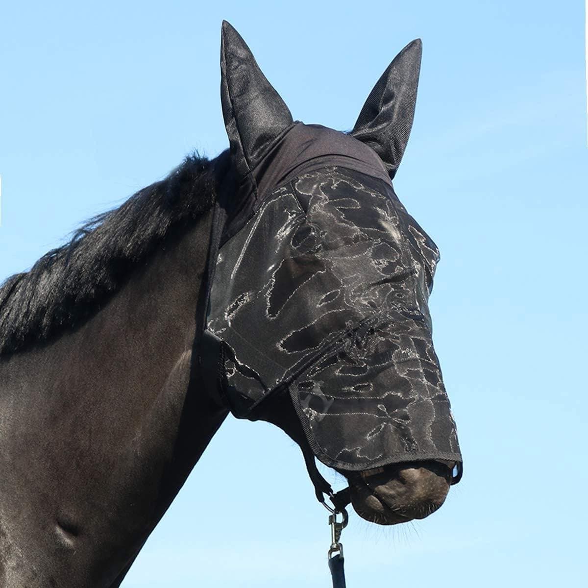 Vliegenmasker Paard - Paardenmasker Oren - Bescherming Insecten - Mesh Met Fleece - Full - Zwart