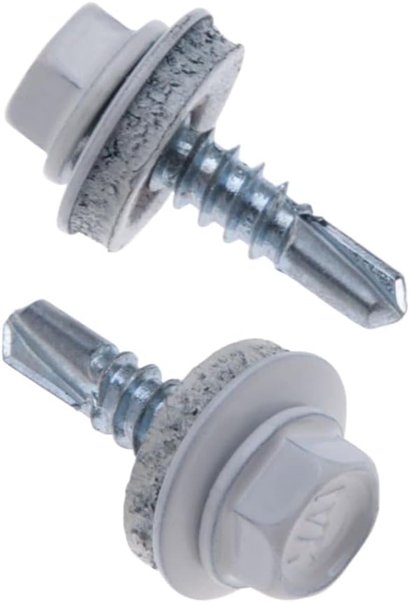 4.8x19mm Dakschroeven (RAL9010 Zuiver Wit) Zelfborende Metaal-op-Metaal Schroeven met Zeskantkop en Afdichtring, Bevestigingen voor Golfplaten, Stiknaden, Gevelbekleding (250 stuks)