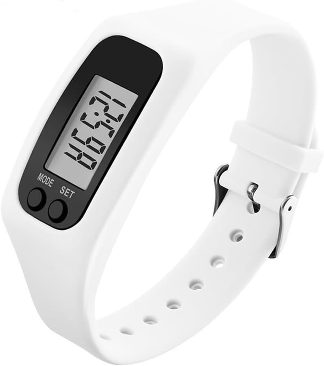Stappenteller - Fitness tracker - Activiteit volgen - Groot display - 250 x 27 x 45 mm - Wit