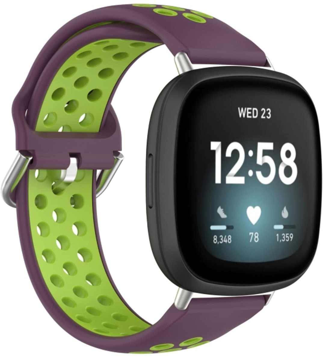 Voor Fitbit Versa 4 / Sense 2 Dual Color siliconen horlogeband (paars limoengroen)