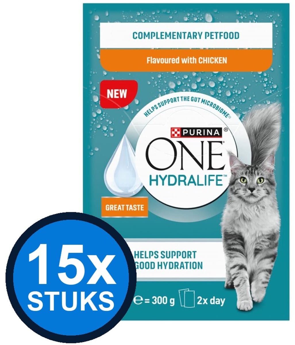 15x Purina One - HydraCare Adult Kip (6x50g) - Kattenvoer Natvoer - 300 g