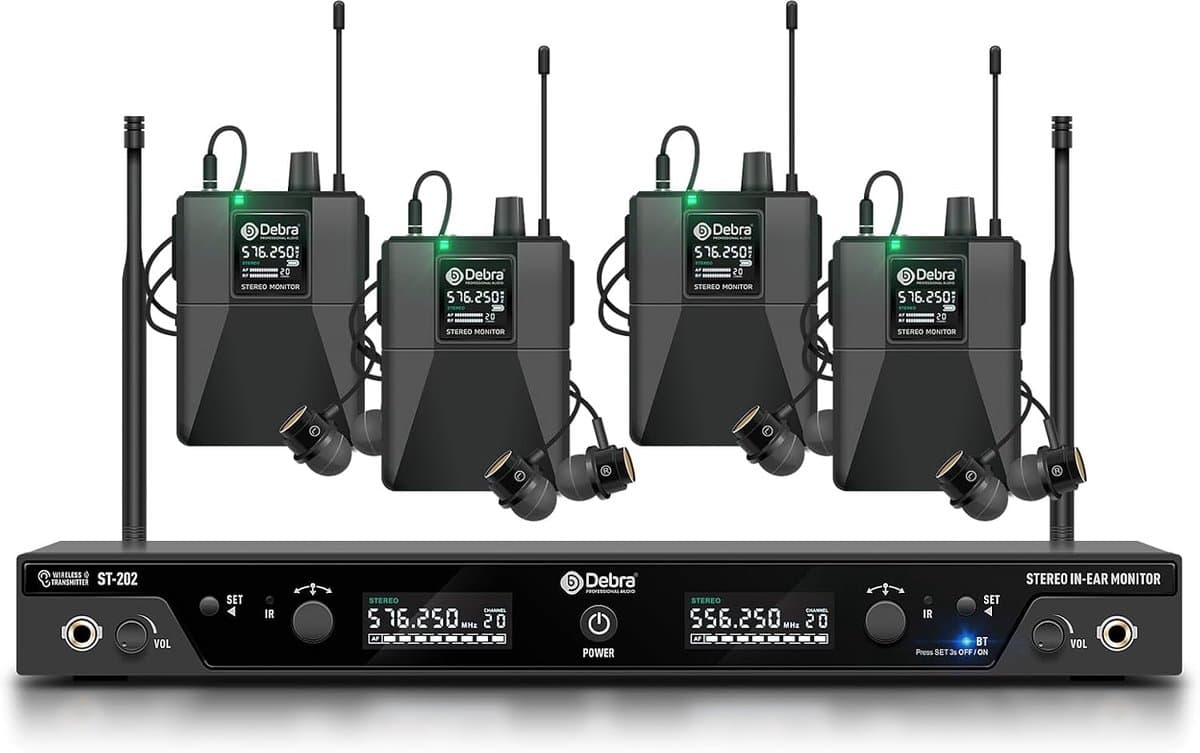 D Debra ST-202 UHF Wireless In-ear Monitor System with Stereo, Dual Channel for Stage and Studio (4 pocket receivers) - ShopVlot