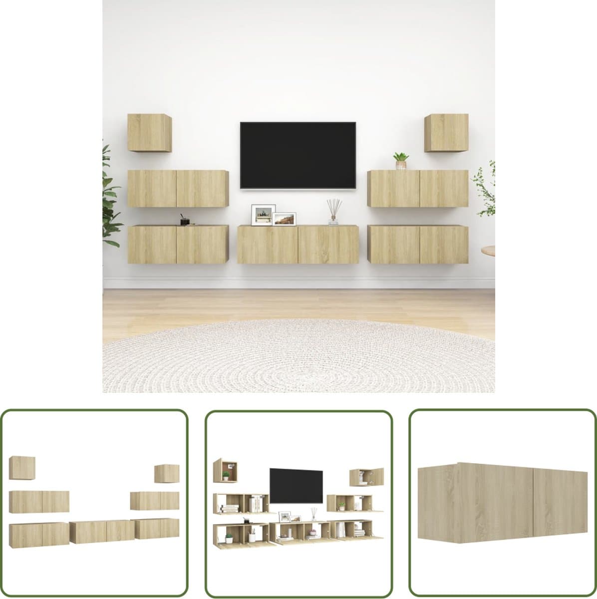 vidaXL Tv-kast - Tv-meubel - 7-delige Tv-meubelset spaanplaat sonoma eikenkleurig - Wandmontage - Spaanplaat - Eiken Kleur