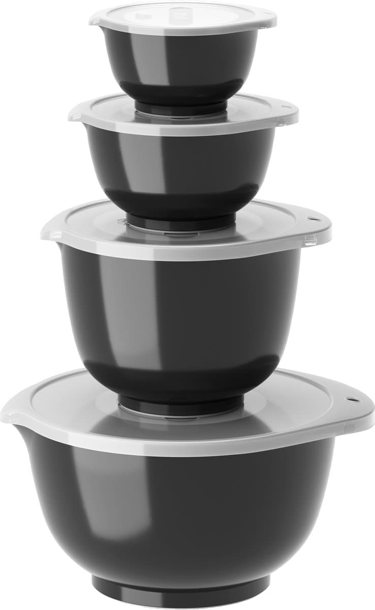 Rosti Margrethe Beslagkom Set - 8 delig - 0,25, 0,5, 1,5 en 3 L - Carbon Black (zwart) - Mengkom met Deksel voor Bakken en Koken - Magnetron-, Vriezer- en Vaatwasmachinebestendig
