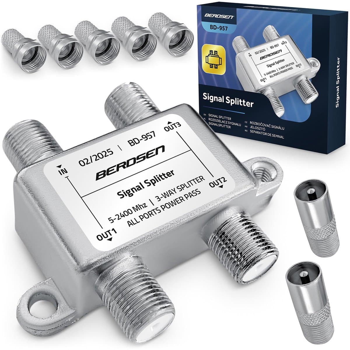 Berdsen BD-957 Serie - Passieve Antennesplitter - 3-Weg - All Ports Power Pass - Eenvoudige Installatie