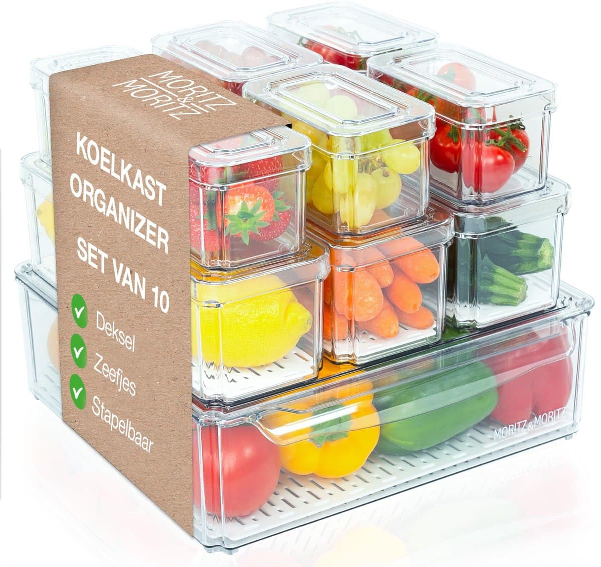 Set van 10 Stapelbare Koelkastorganizers Transparant met Deksel - Opbergdozen voor Keuken en Vriezer
