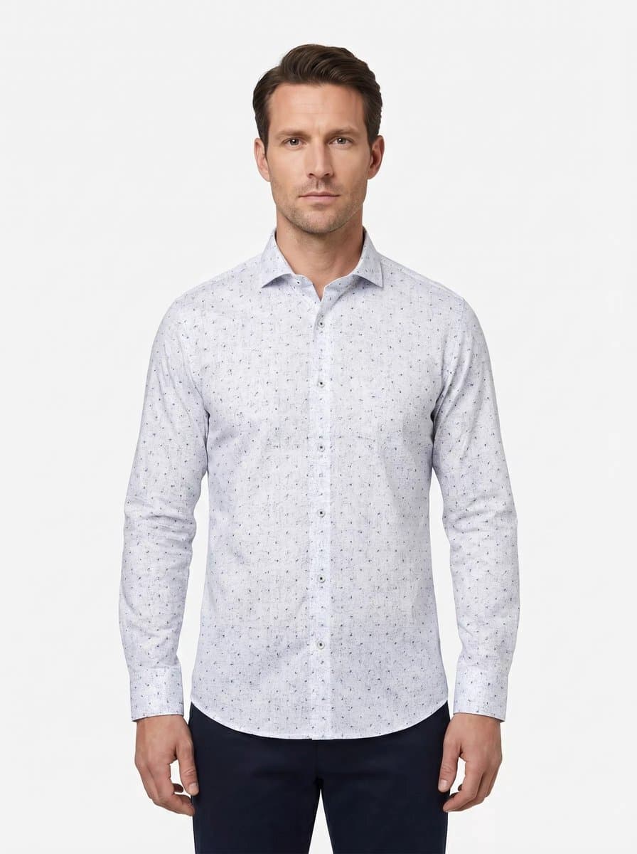 Napoli Uomo - Overhemd Heren - Wit Grijs Print - Italianstyle