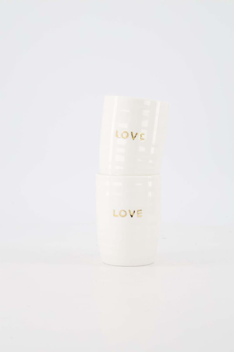 Zusss Set Van 2 Koffiemokken Love In Gouden Letters - Verjaardag - Cadeau Dames - Moederdag Wit